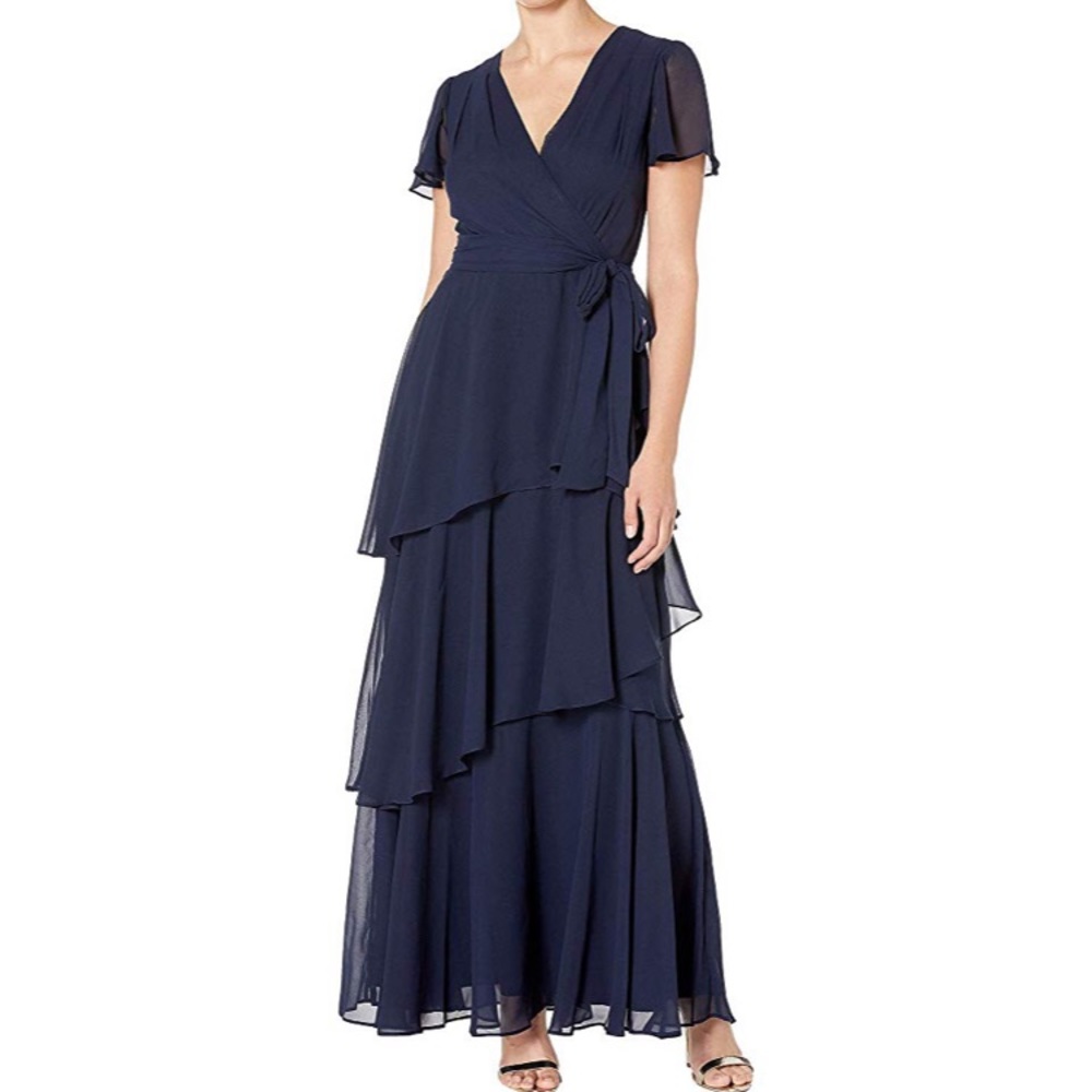 Tahari Tiered Chiffon Gown